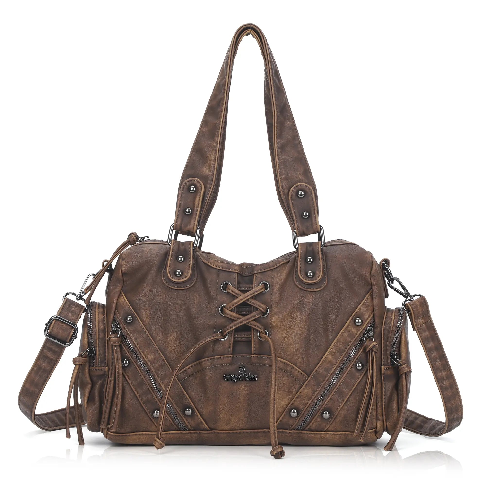 Lace-Up Moto Multi-Pocket Shoulder Bag