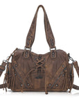 Lace-Up Moto Multi-Pocket Shoulder Bag