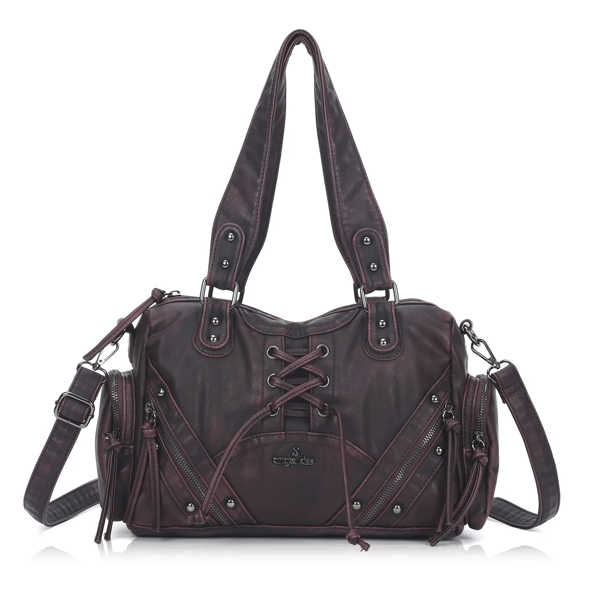Lace-Up Moto Multi-Pocket Shoulder Bag
