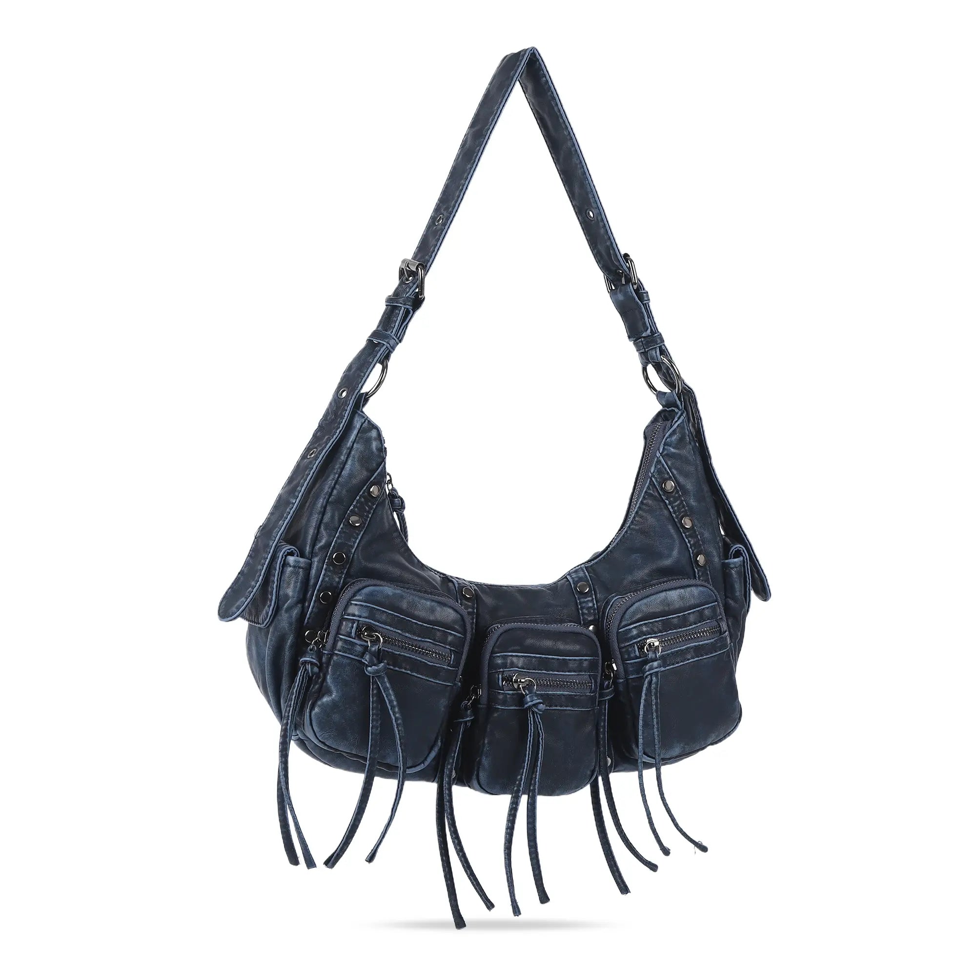 Small Y2K Biker Hobo Shoulder Bag with Fringe
