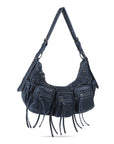 Small Y2K Biker Hobo Shoulder Bag with Fringe