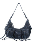 Small Y2K Biker Hobo Shoulder Bag with Fringe