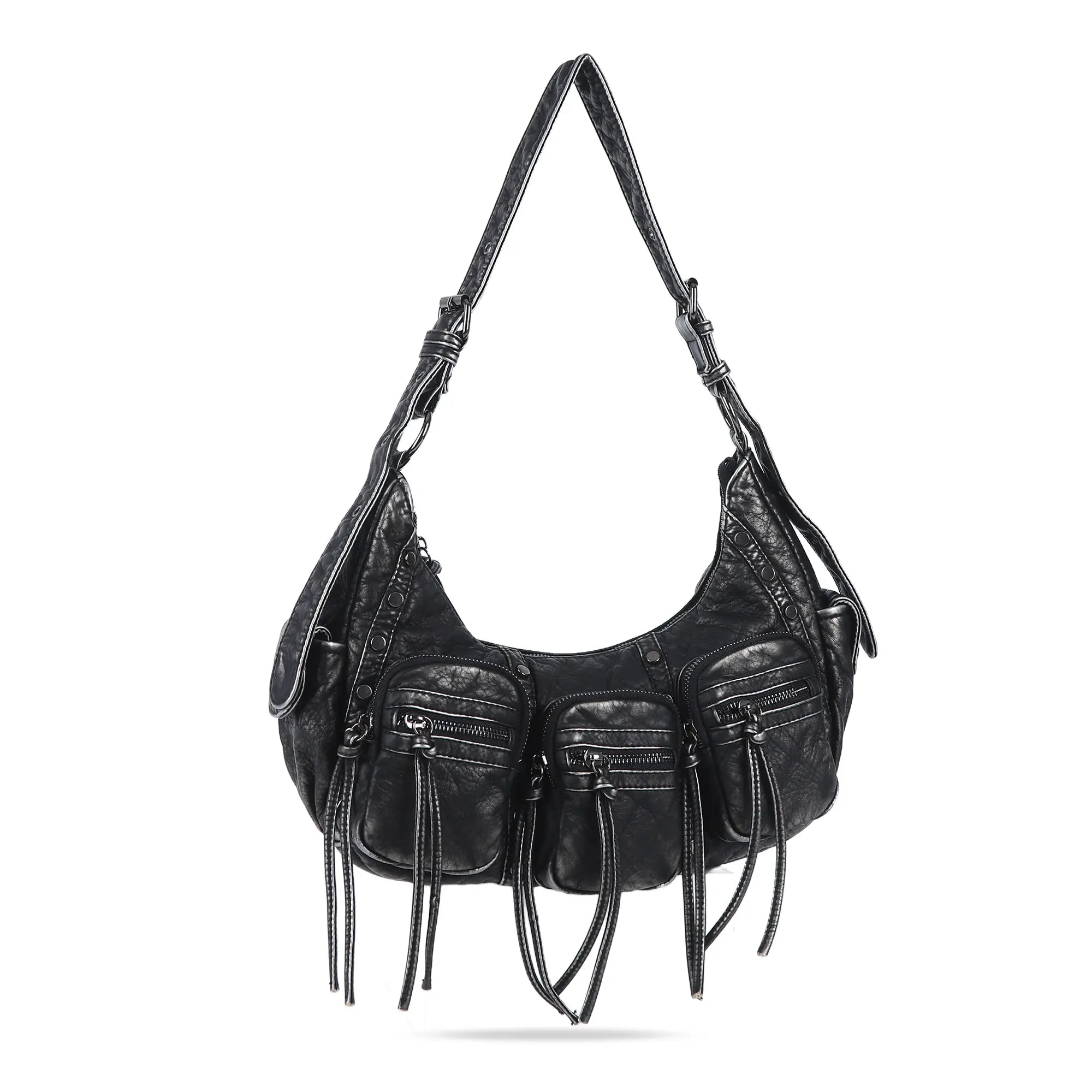 Small Y2K Biker Hobo Shoulder Bag with Fringe