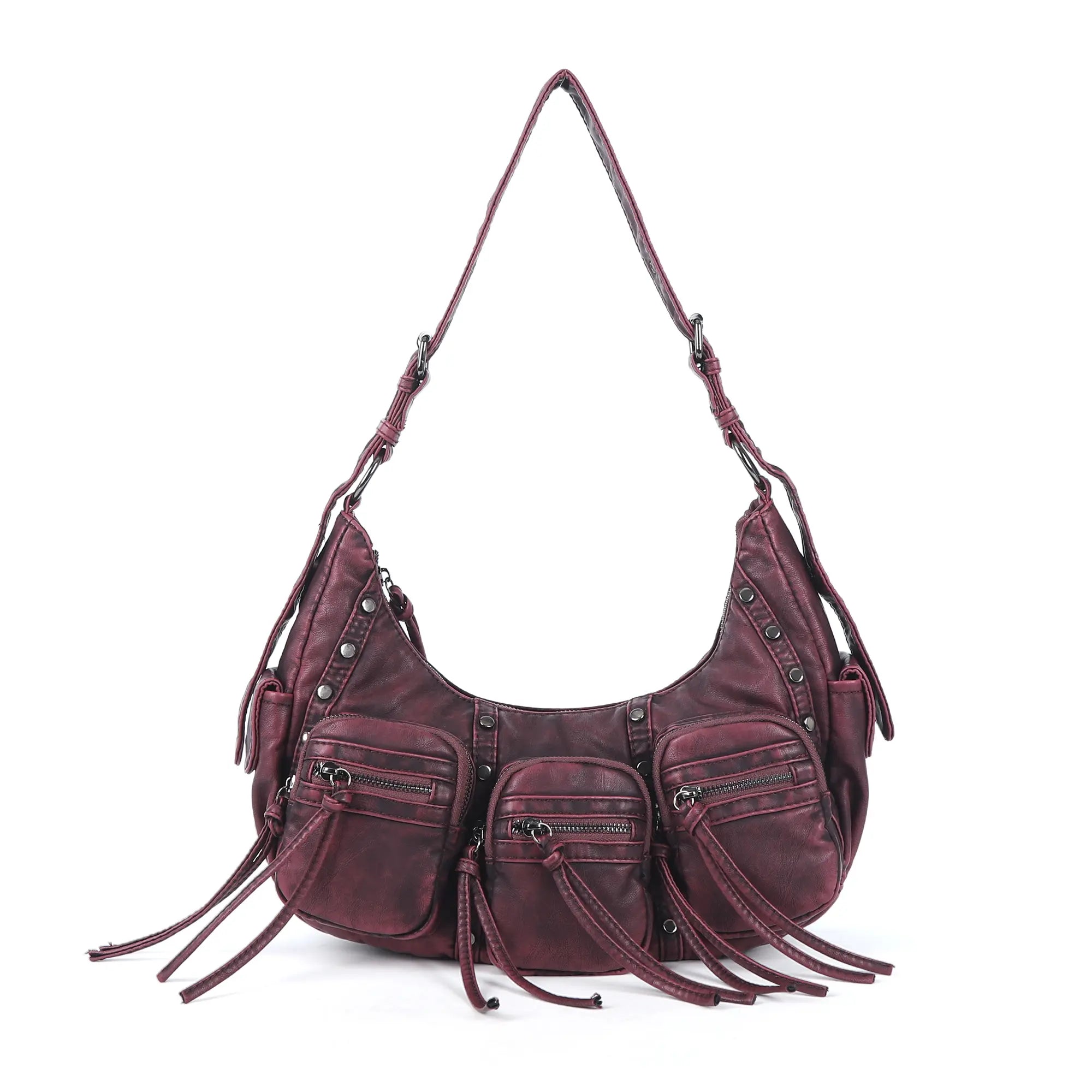 Small Y2K Biker Hobo Shoulder Bag with Fringe