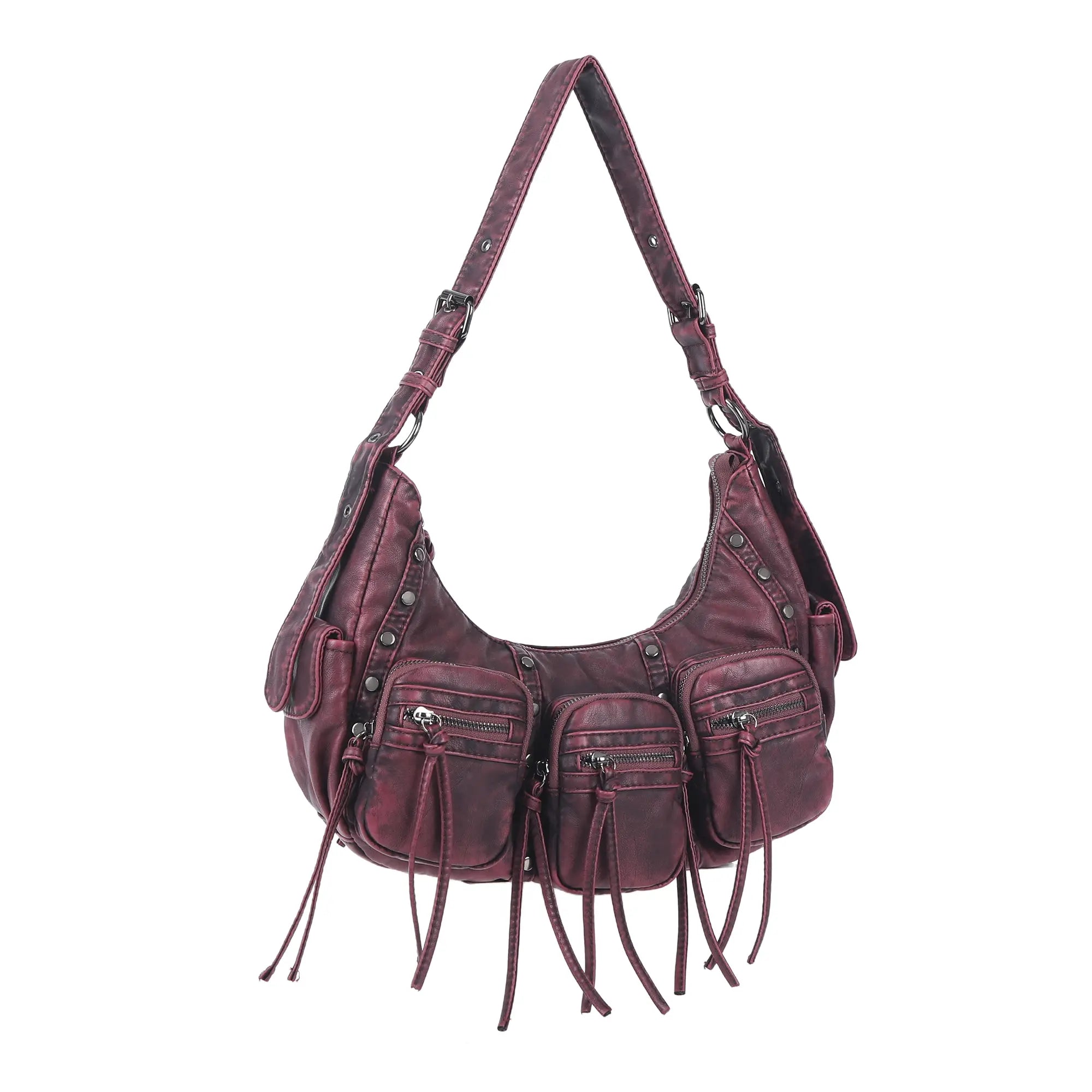 Small Y2K Biker Hobo Shoulder Bag with Fringe