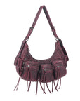 Small Y2K Biker Hobo Shoulder Bag with Fringe