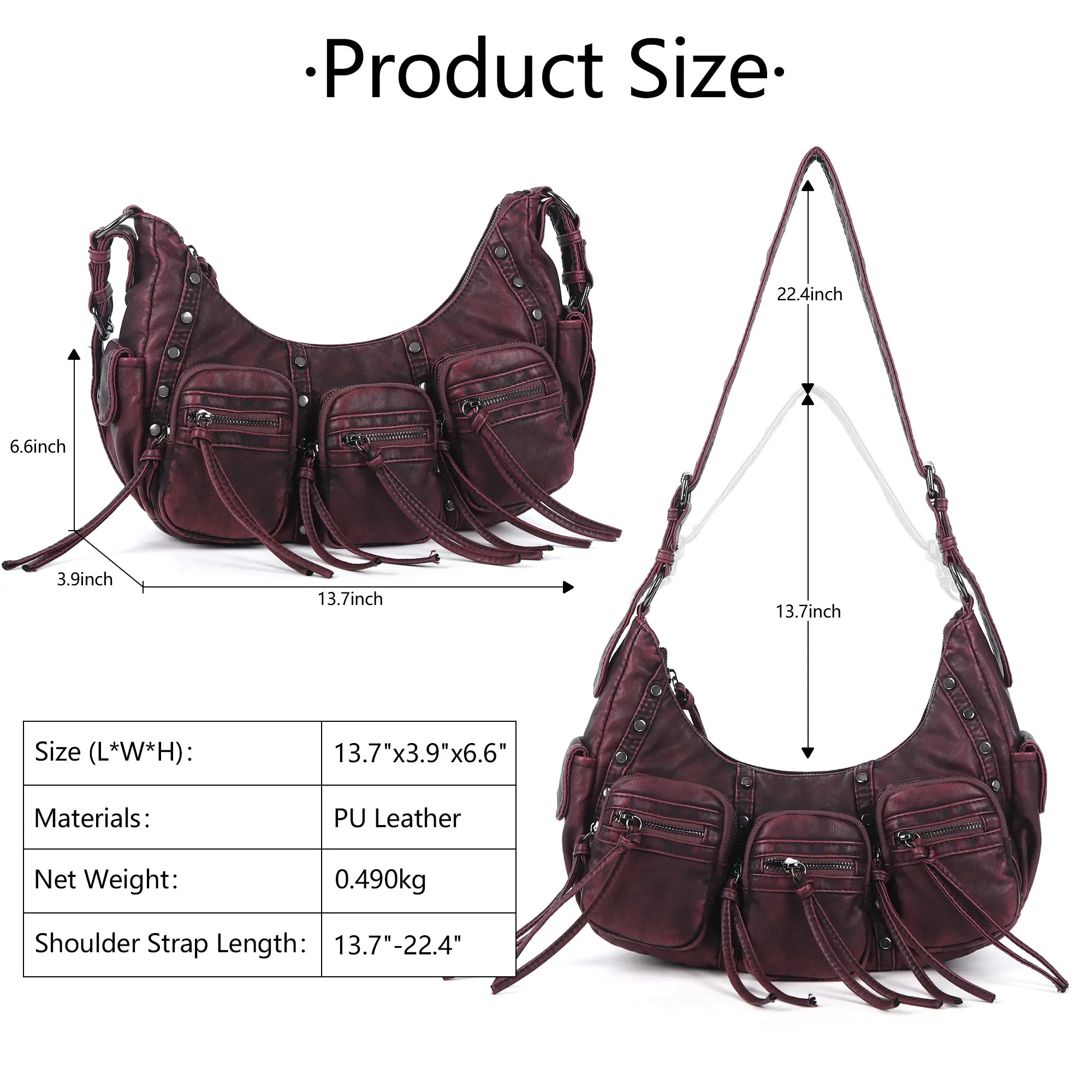 Small Y2K Biker Hobo Shoulder Bag with Fringe
