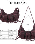 Small Y2K Biker Hobo Shoulder Bag with Fringe