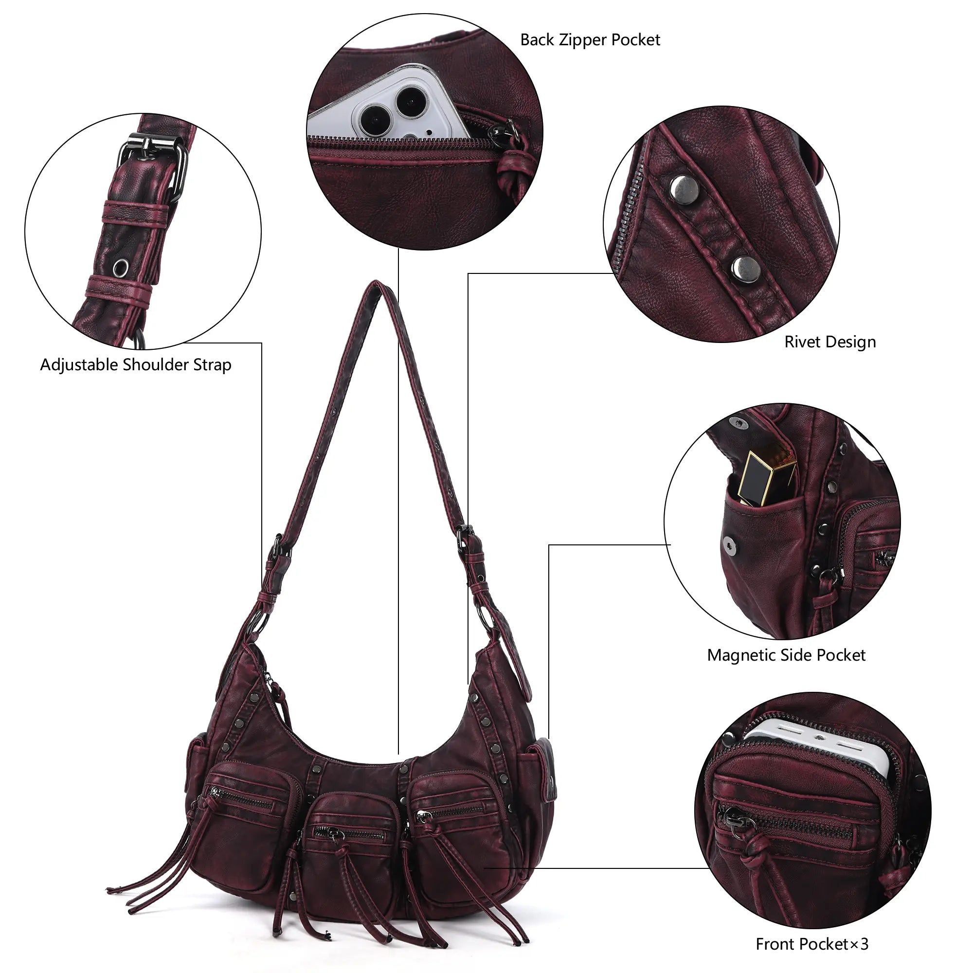 Small Y2K Biker Hobo Shoulder Bag with Fringe