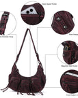Small Y2K Biker Hobo Shoulder Bag with Fringe