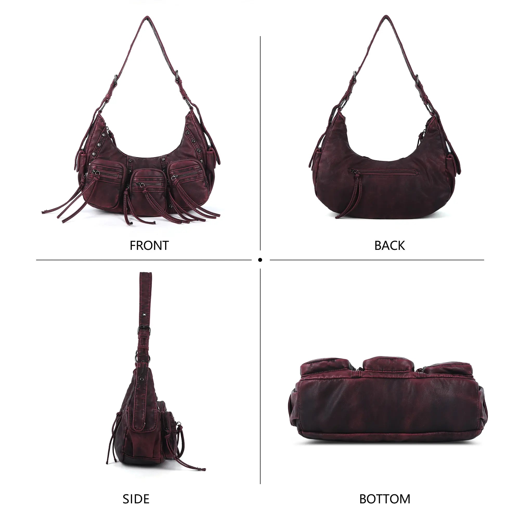 Small Y2K Biker Hobo Shoulder Bag with Fringe