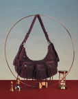 Small Y2K Biker Hobo Shoulder Bag with Fringe