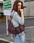 Small Y2K Biker Hobo Shoulder Bag with Fringe