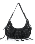 Small Y2K Biker Hobo Shoulder Bag with Fringe