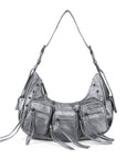Small Y2K Biker Hobo Shoulder Bag with Fringe