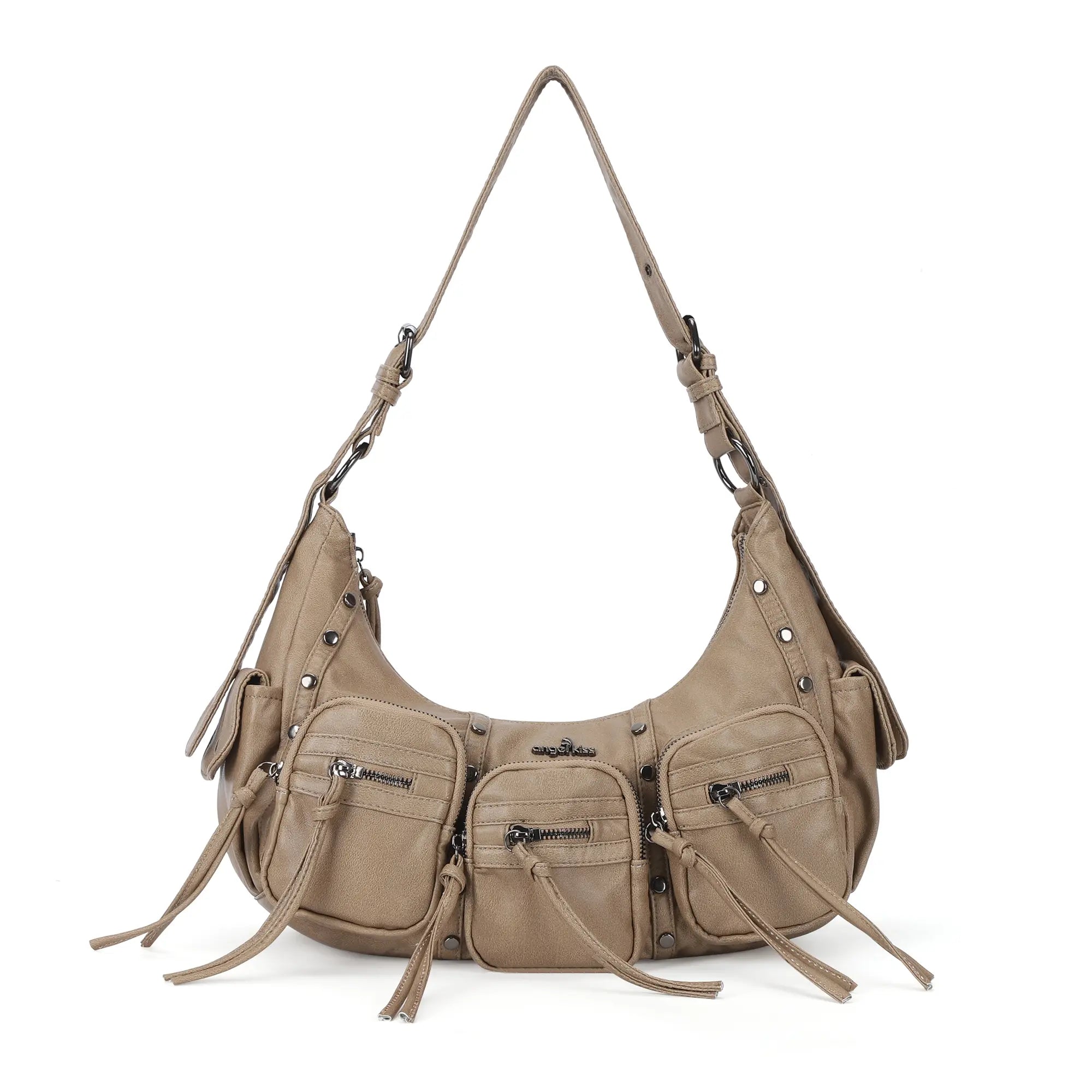 Small Y2K Biker Hobo Shoulder Bag with Fringe