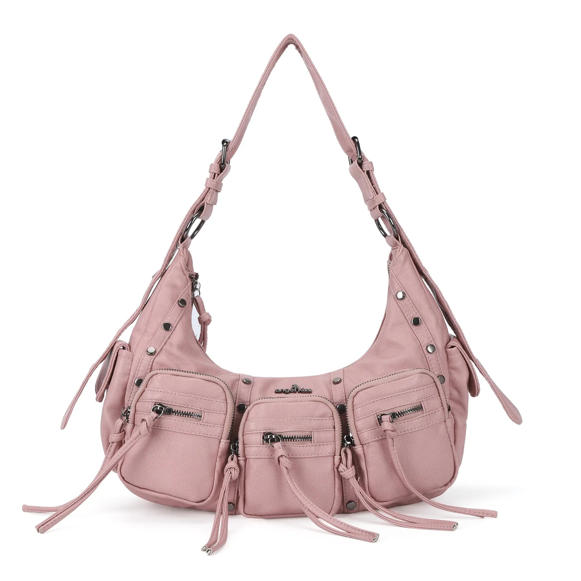 Small Y2K Biker Hobo Shoulder Bag with Fringe