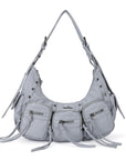 Small Y2K Biker Hobo Shoulder Bag with Fringe