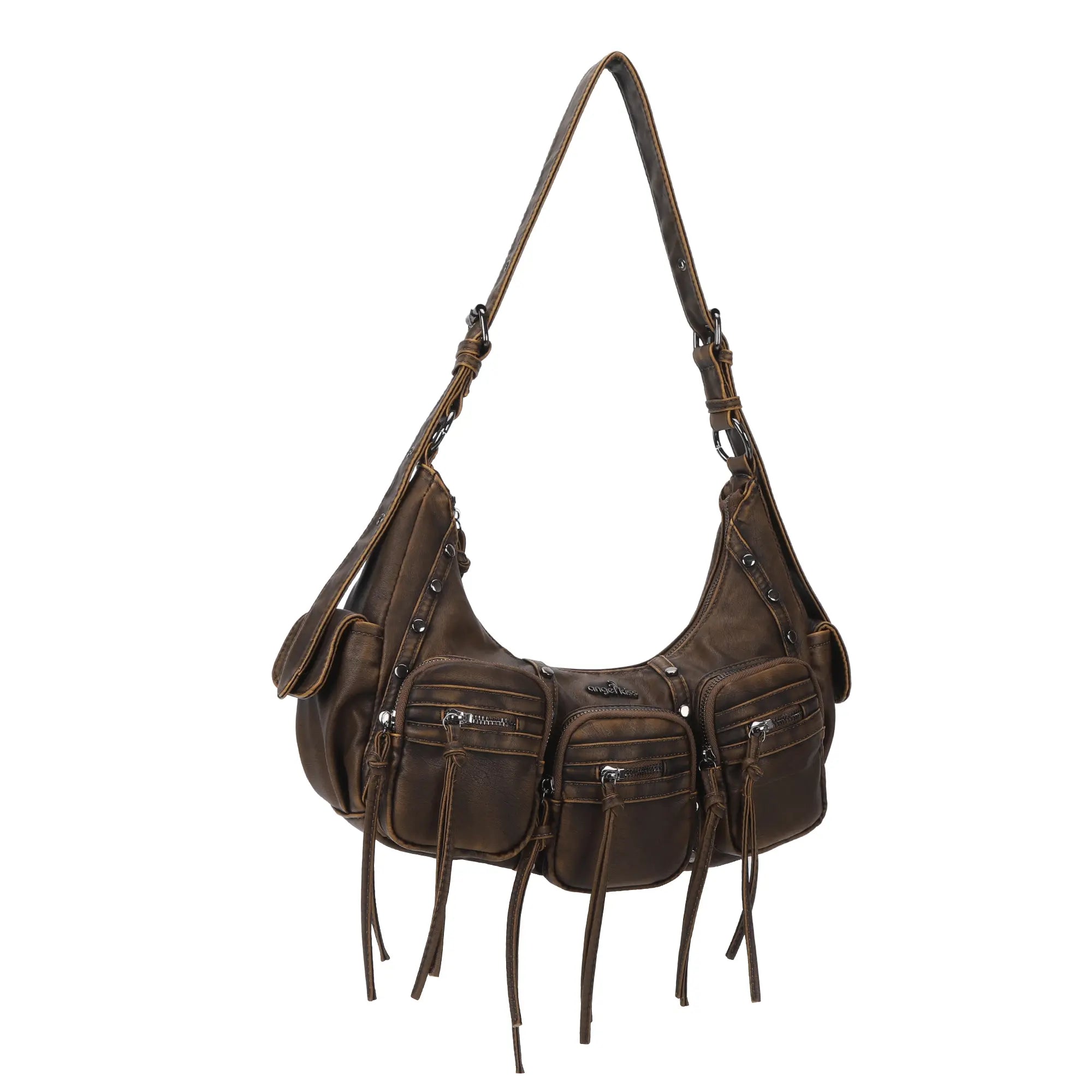 Small Y2K Biker Hobo Shoulder Bag with Fringe