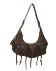 Small Y2K Biker Hobo Shoulder Bag with Fringe