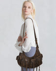 Small Y2K Biker Hobo Shoulder Bag with Fringe