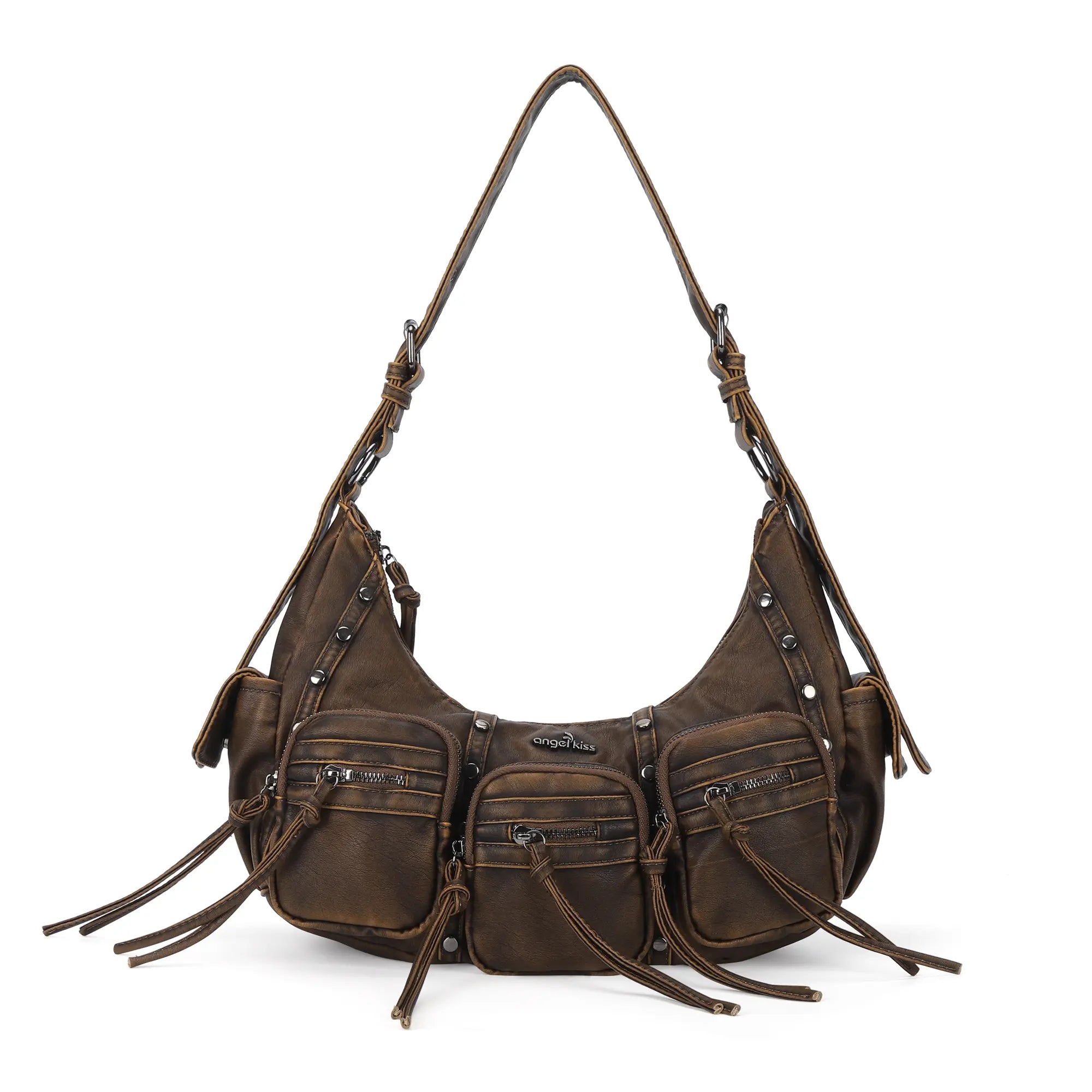 Small Y2K Biker Hobo Shoulder Bag with Fringe