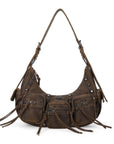 Small Y2K Biker Hobo Shoulder Bag with Fringe