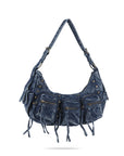 Small Y2K Biker Hobo Shoulder Bag with Fringe
