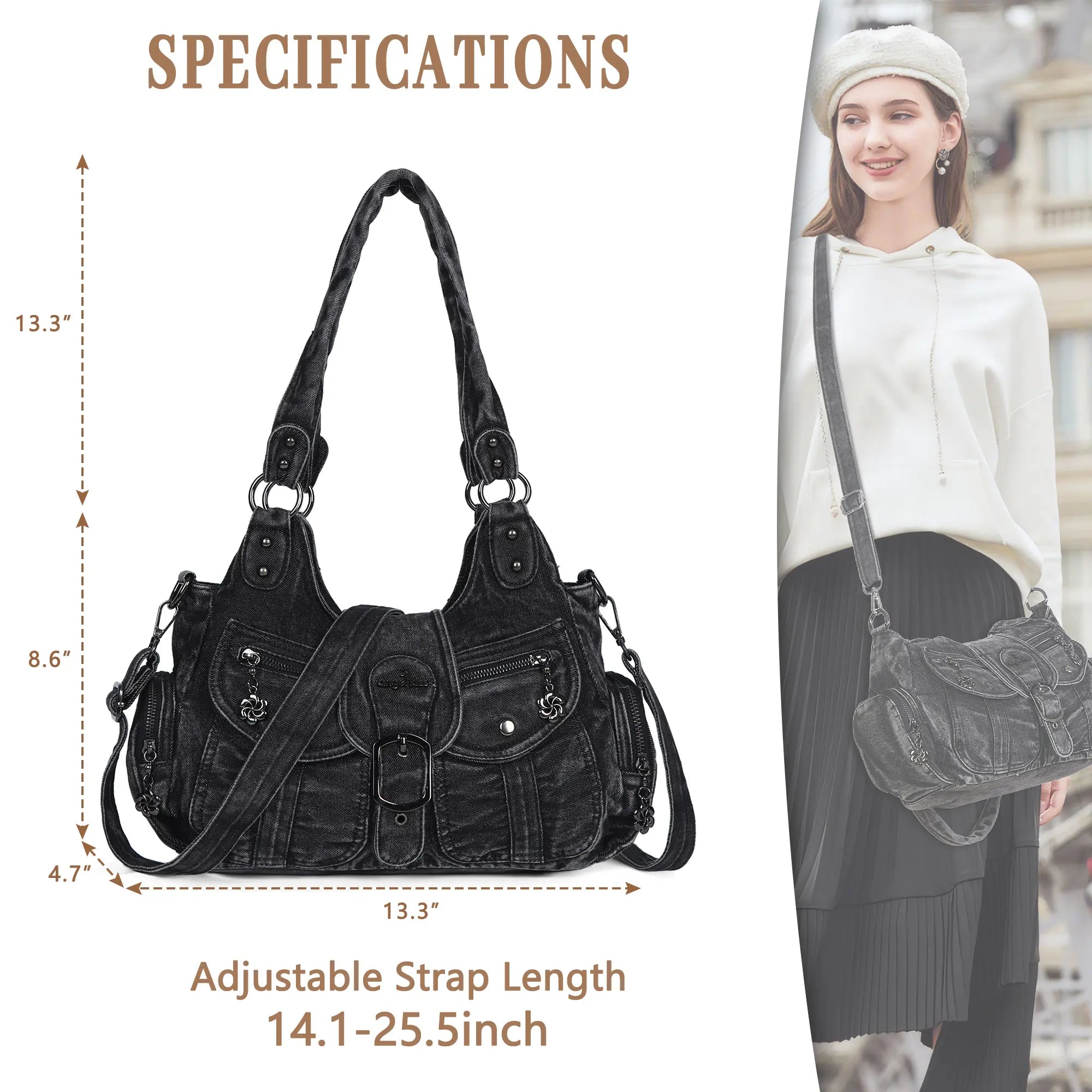 Large Braided Multi-Pocket Hobo Shoulder Bag with Crossbody Strap