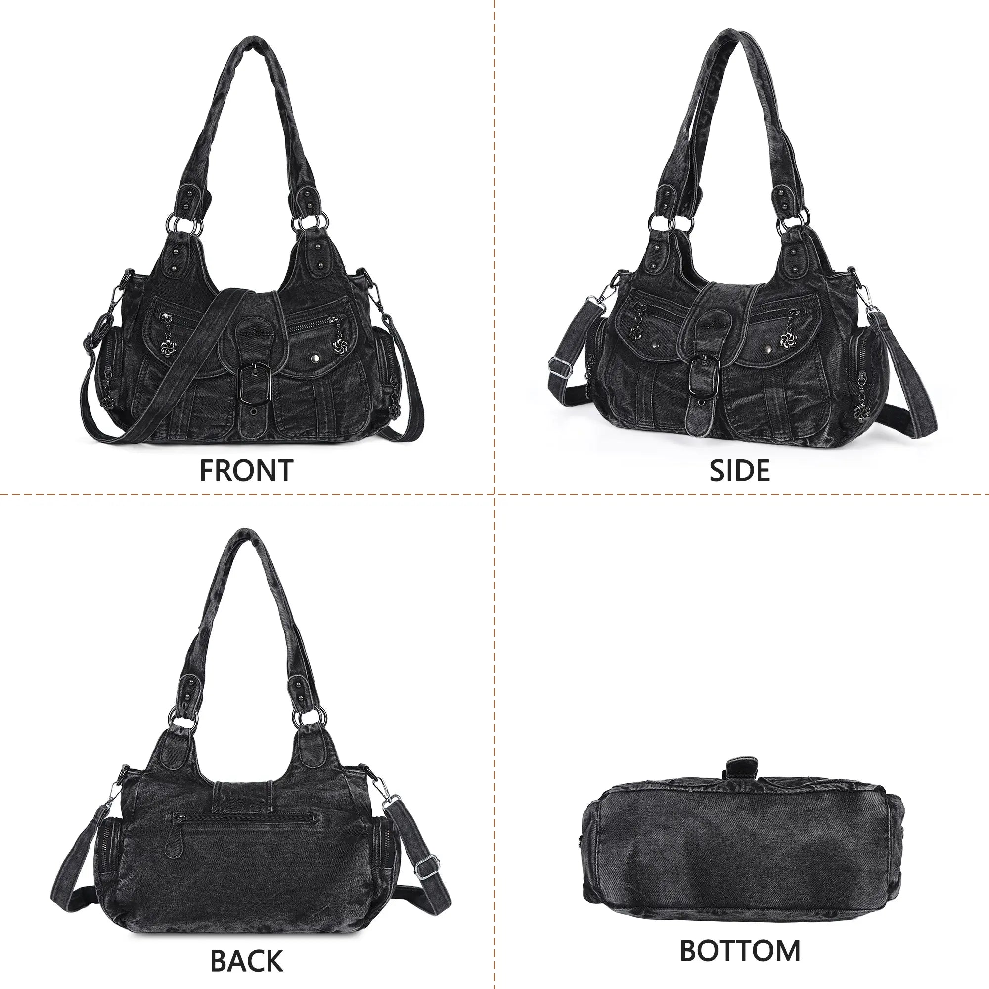 Large Braided Multi-Pocket Hobo Shoulder Bag with Crossbody Strap