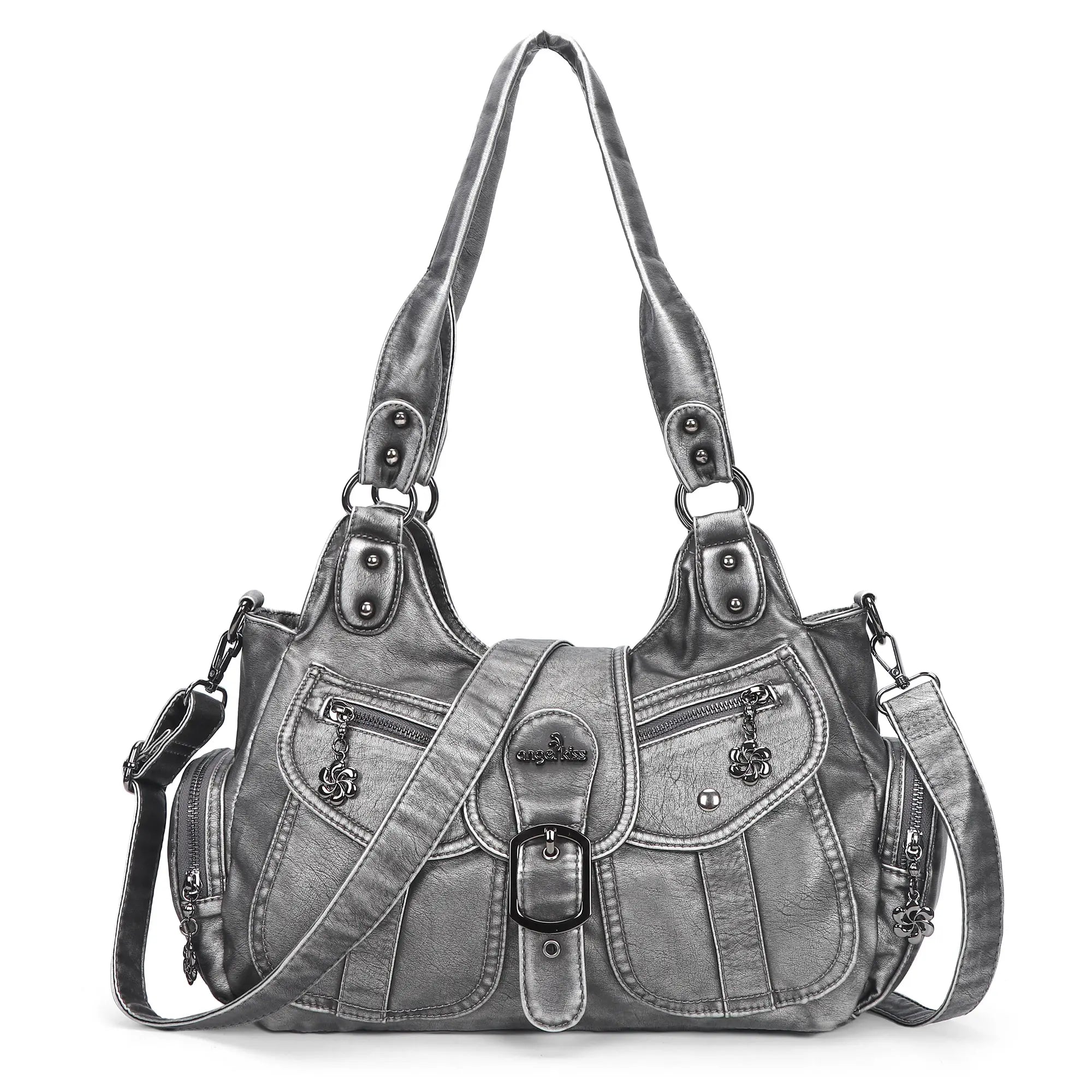 Large Braided Multi-Pocket Hobo Shoulder Bag with Crossbody Strap