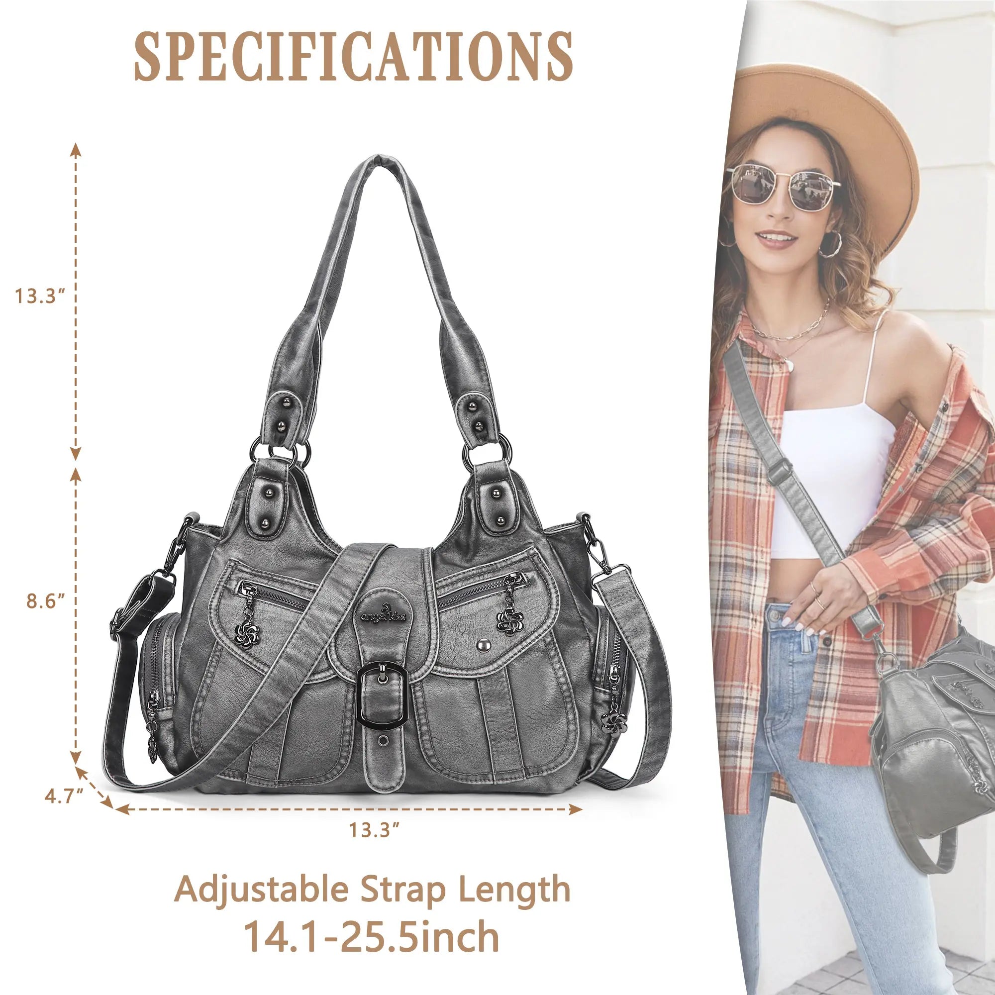 Large Braided Multi-Pocket Hobo Shoulder Bag with Crossbody Strap