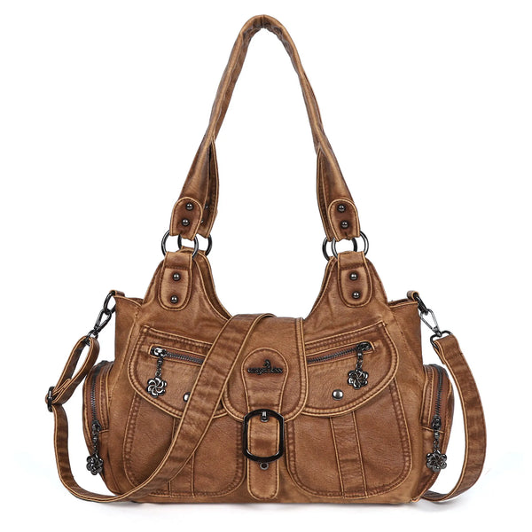 Large Braided Multi-Pocket Hobo Shoulder Bag with Crossbody Strap