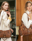 Large Braided Multi-Pocket Hobo Shoulder Bag with Crossbody Strap