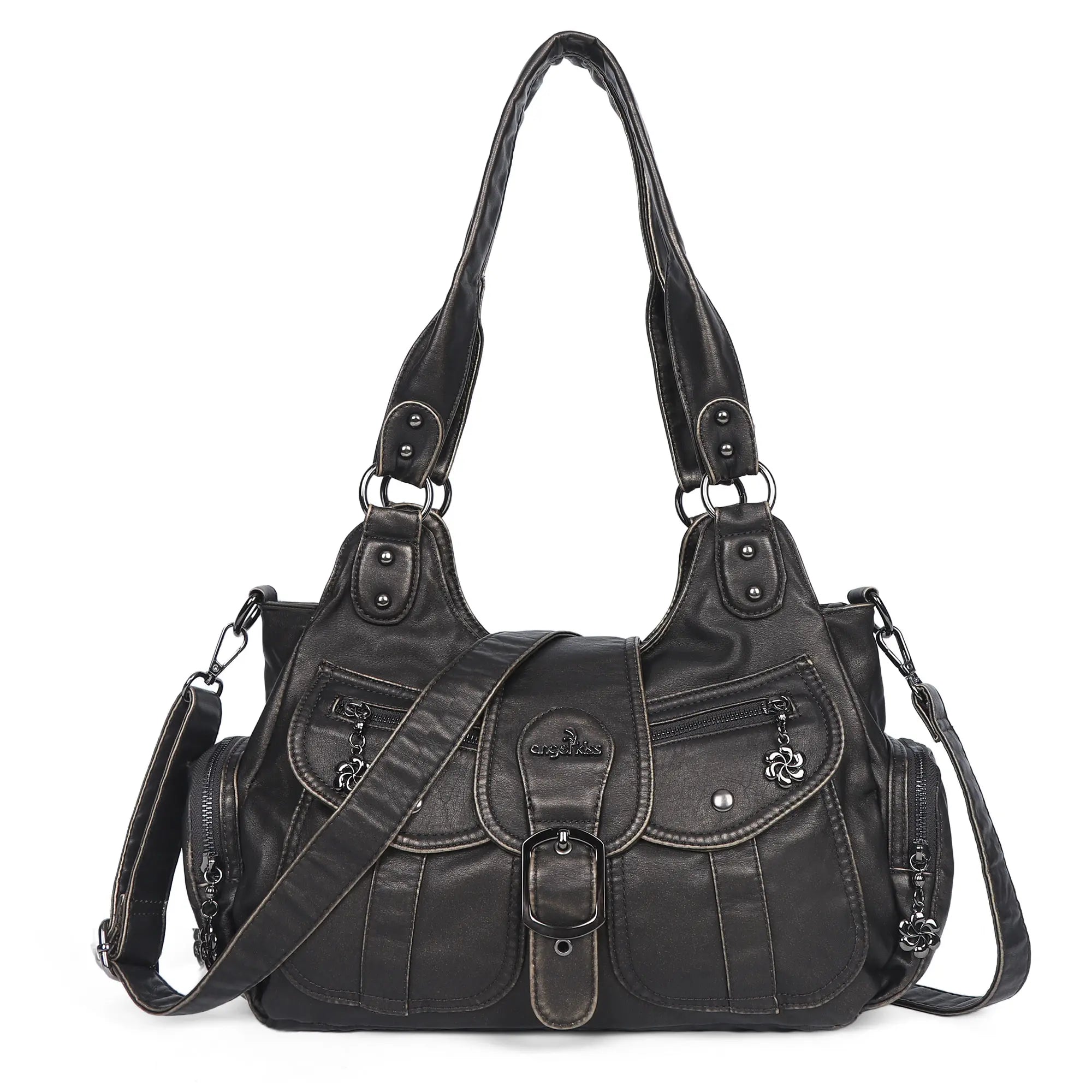 Large Braided Multi-Pocket Hobo Shoulder Bag with Crossbody Strap