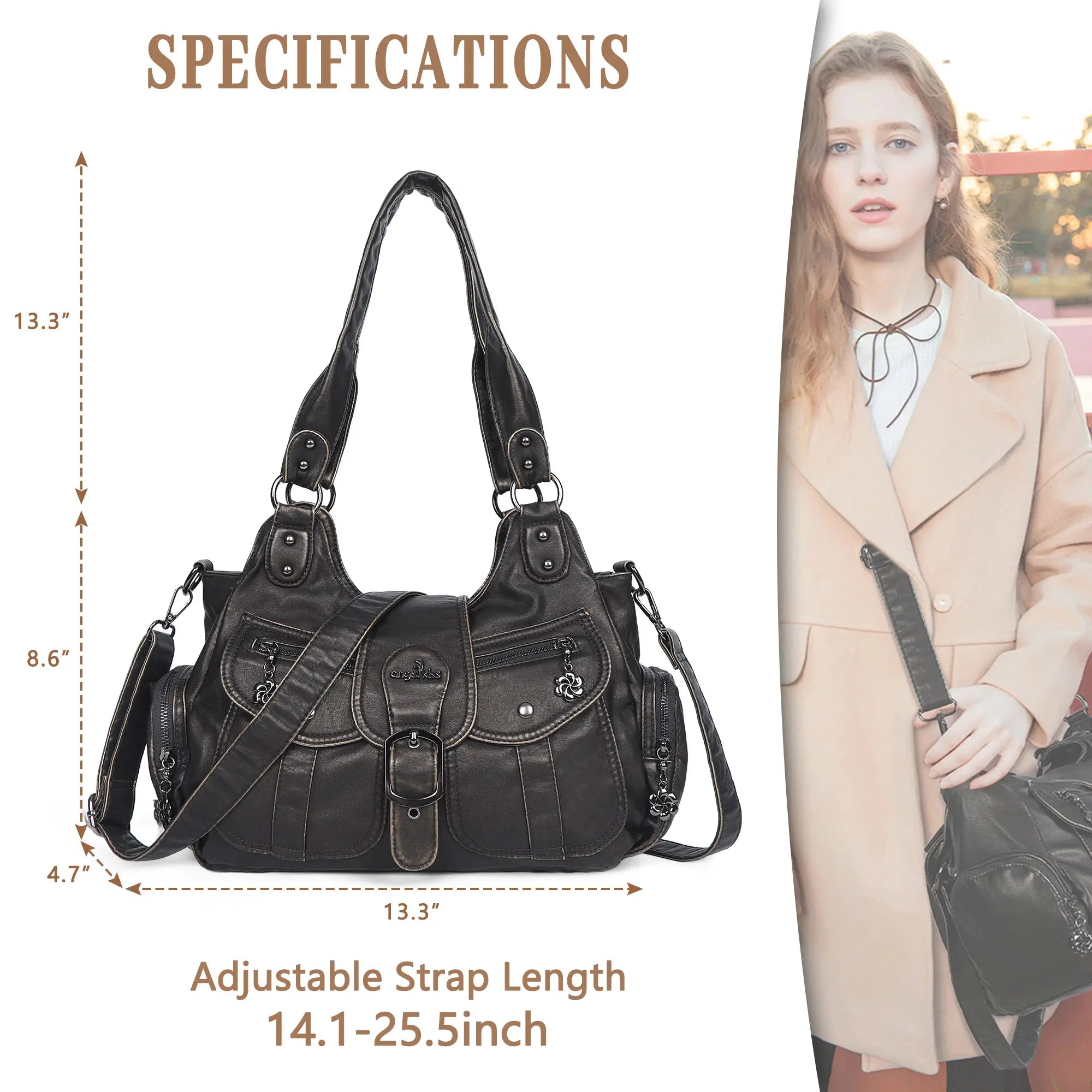 Large Braided Multi-Pocket Hobo Shoulder Bag with Crossbody Strap