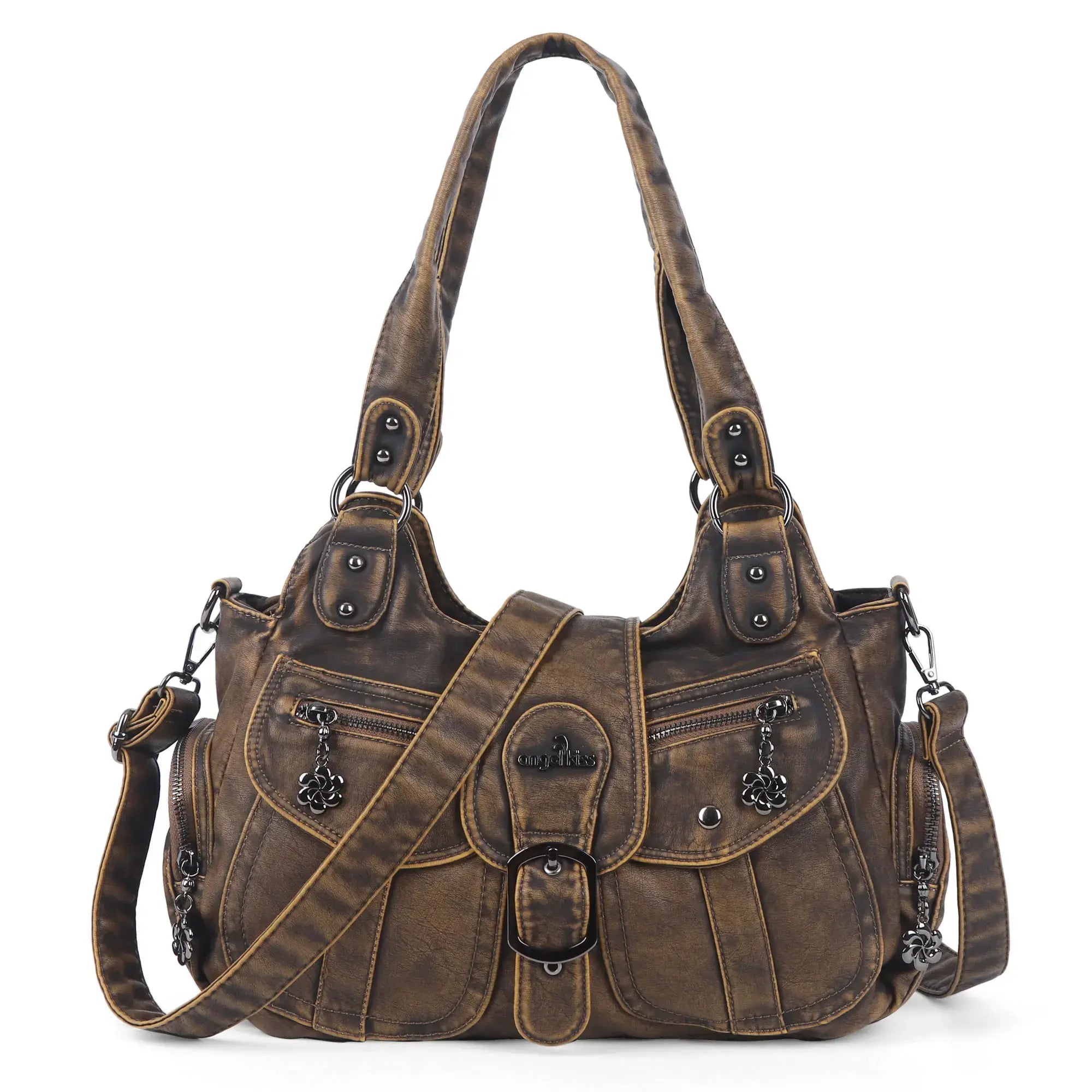 Large Braided Multi-Pocket Hobo Shoulder Bag with Crossbody Strap