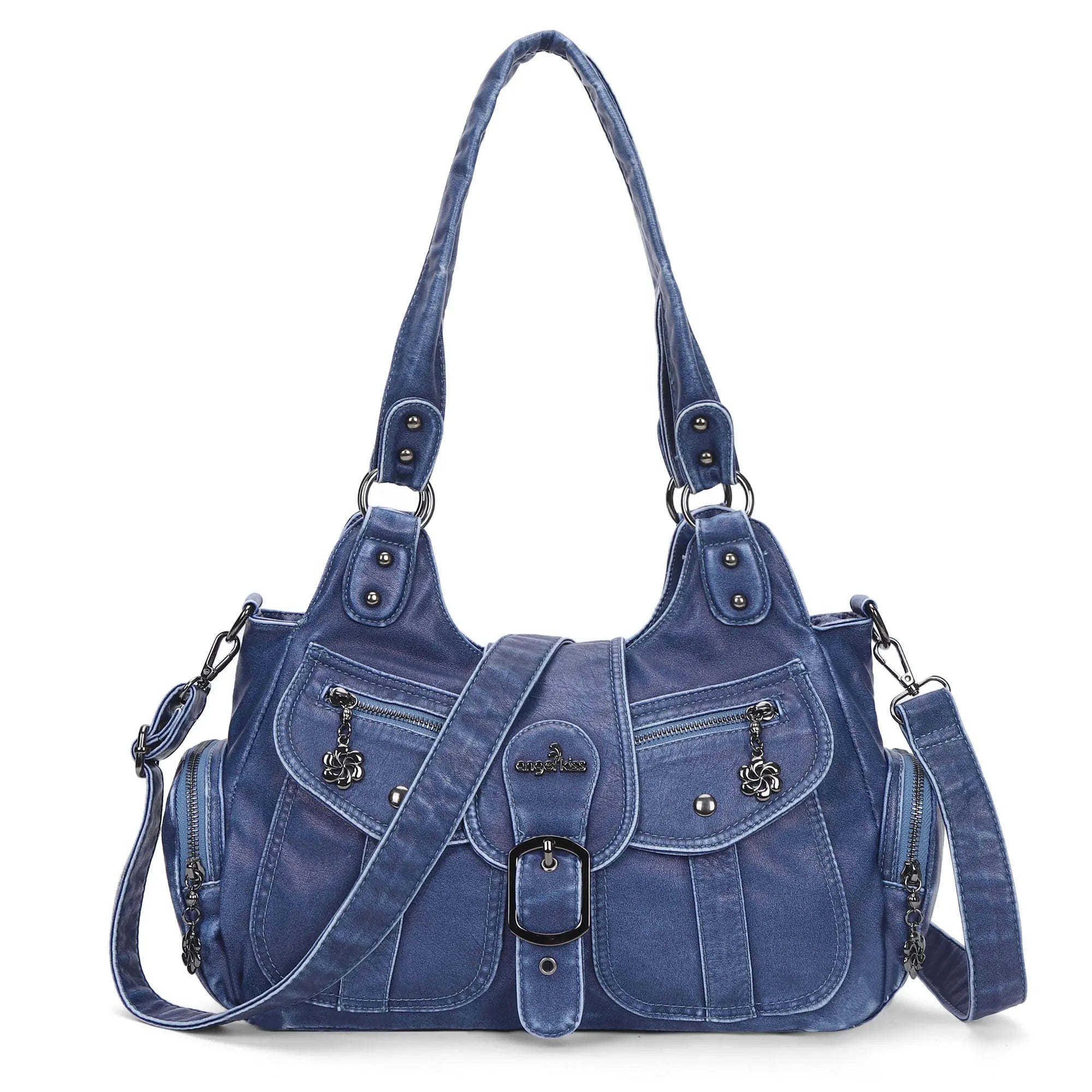 Large Braided Multi-Pocket Hobo Shoulder Bag with Crossbody Strap
