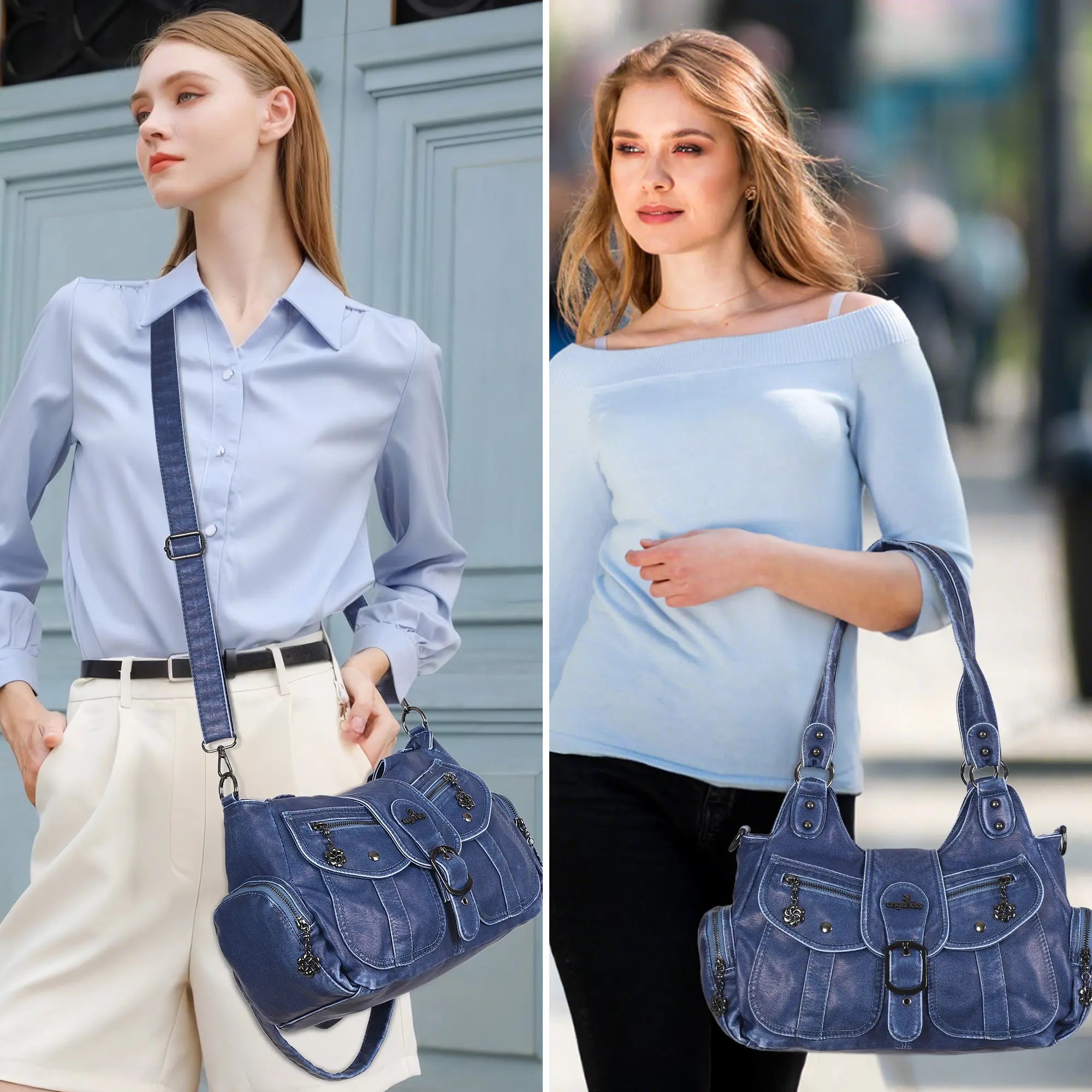 Large Braided Multi-Pocket Hobo Shoulder Bag with Crossbody Strap