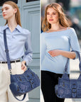 Large Braided Multi-Pocket Hobo Shoulder Bag with Crossbody Strap