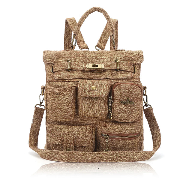 Multi-Pocket Denim Convertible Backpack Purse