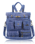 Multi-Pocket Denim Convertible Backpack Purse