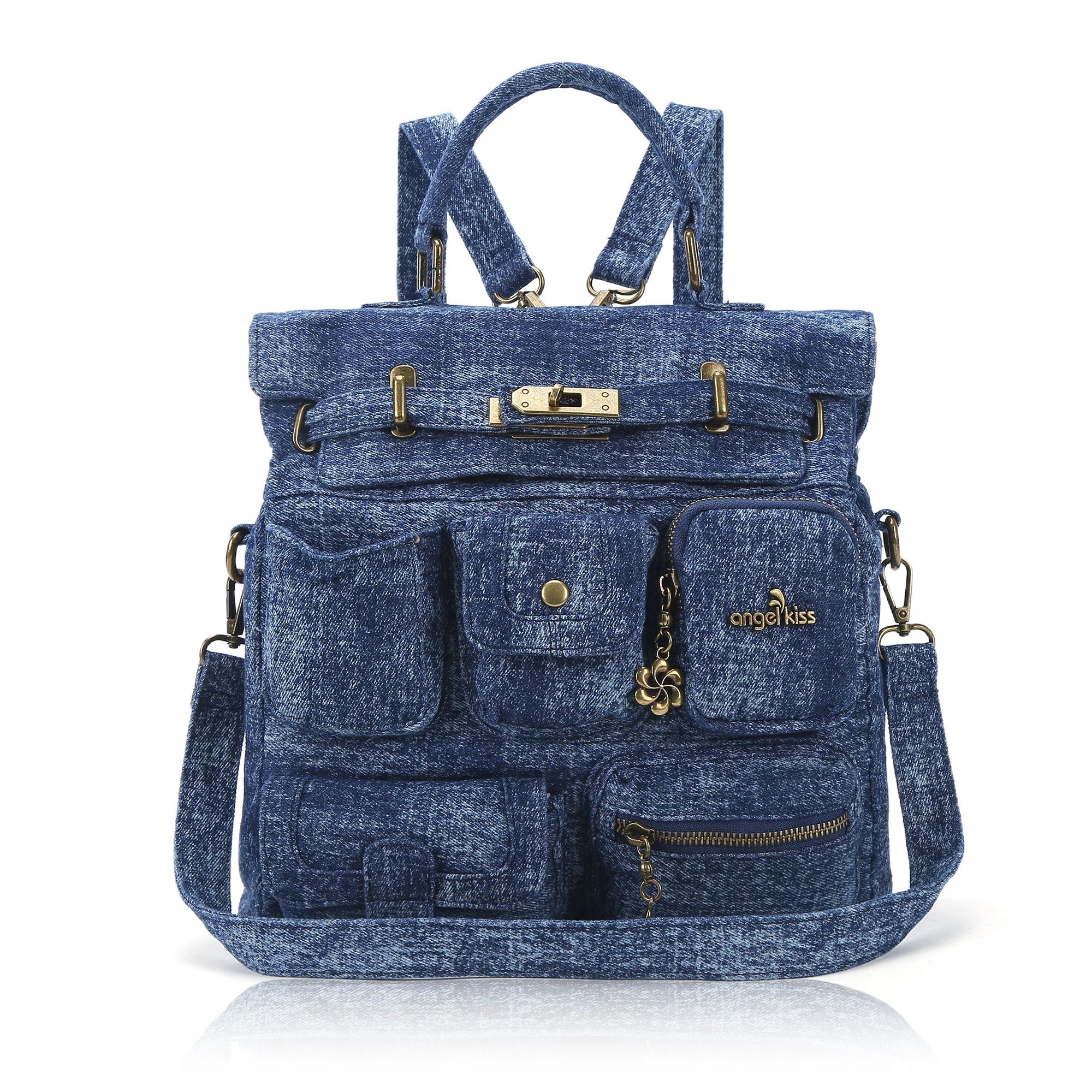 Women's Multi-Pocket Denim Convertible Backpack Purse – Angel Kiss