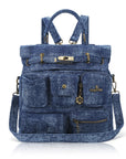 Multi-Pocket Denim Convertible Backpack Purse