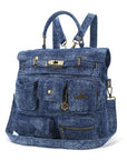 Multi-Pocket Denim Convertible Backpack Purse