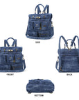 Multi-Pocket Denim Convertible Backpack Purse