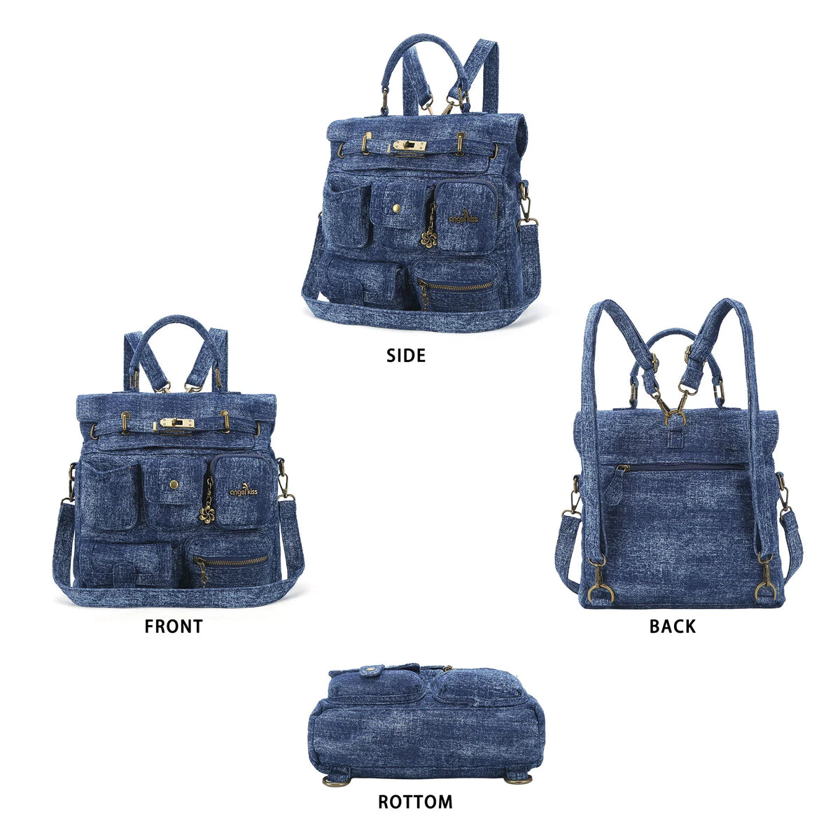 Vintage Denim Flap Backpack with Secure Zip