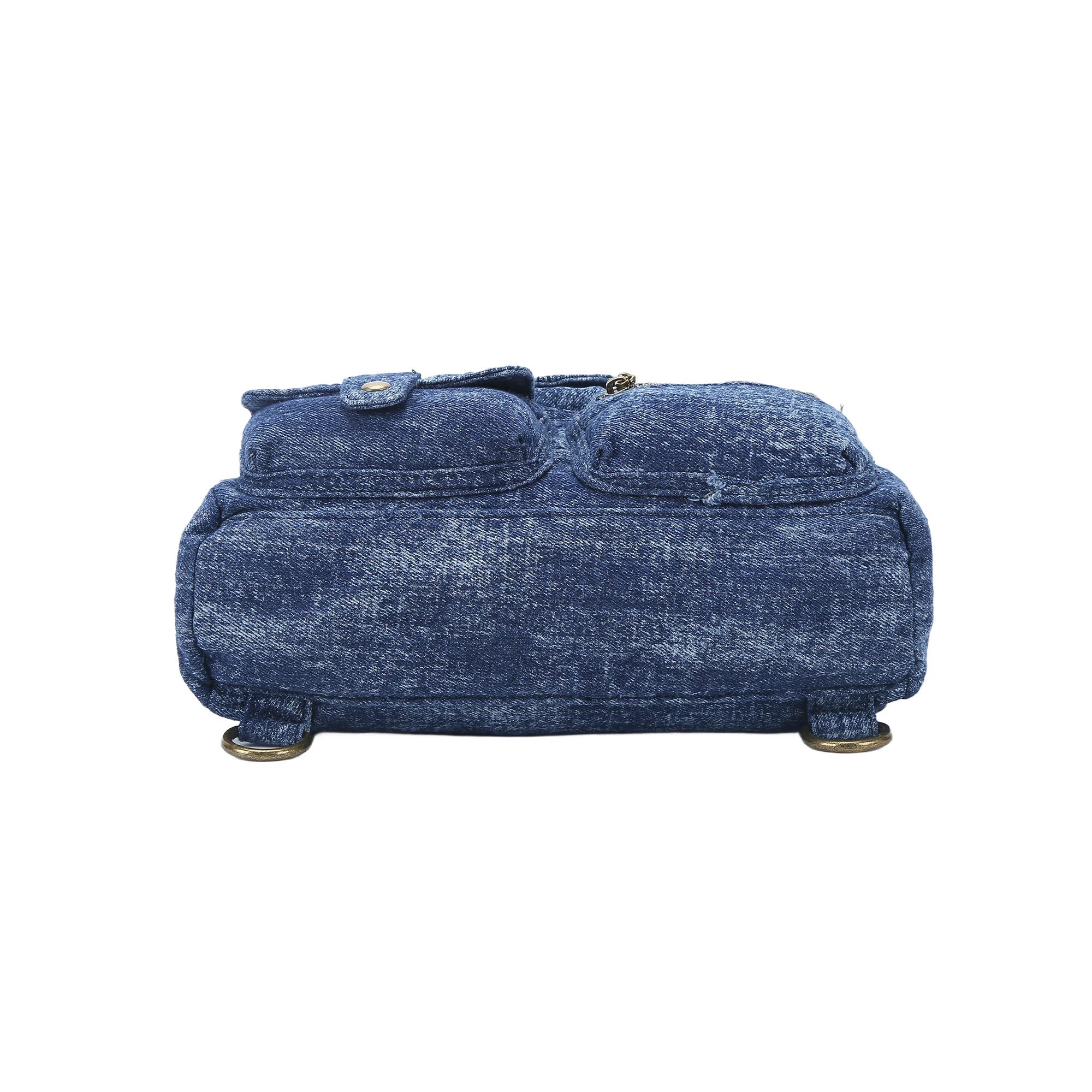Multi-Pocket Denim Convertible Backpack Purse