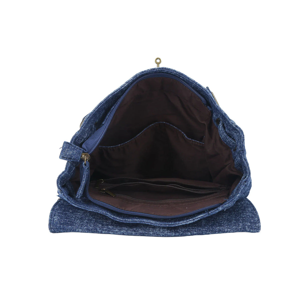 Vintage Denim Flap Backpack with Secure Zip
