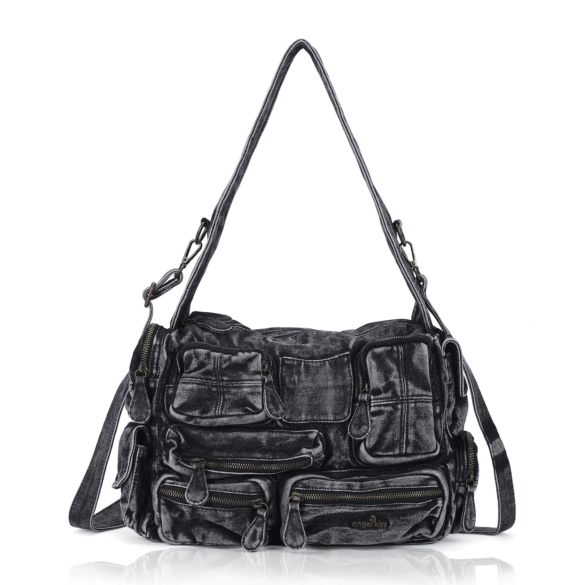 Cargo Denim Shoulder Bag for Women – Multi Pocket Crossbody Jean